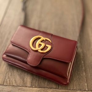 Gucci Calfskin Small Arli Flap Shoulder Bag Vintage Bordeaux